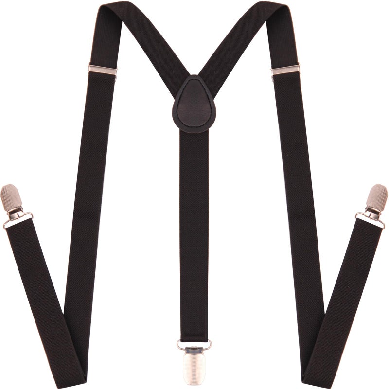 GUCHOL Black Suspenders for Mens with Strong Metal Clips Adjustable Elastic Y Style Leather Heavy Pants Suspender for Wedding&Party (Black) - Image 1